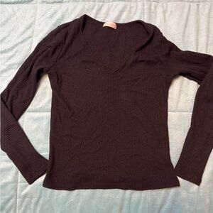 Black V-Neck Ribbed Women's Blouse